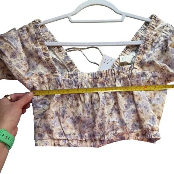 H&M Purple Floral Puff Sleeve Cropped Blouse Size S Cottagecore Boho Romantic - Picture 5 of 8